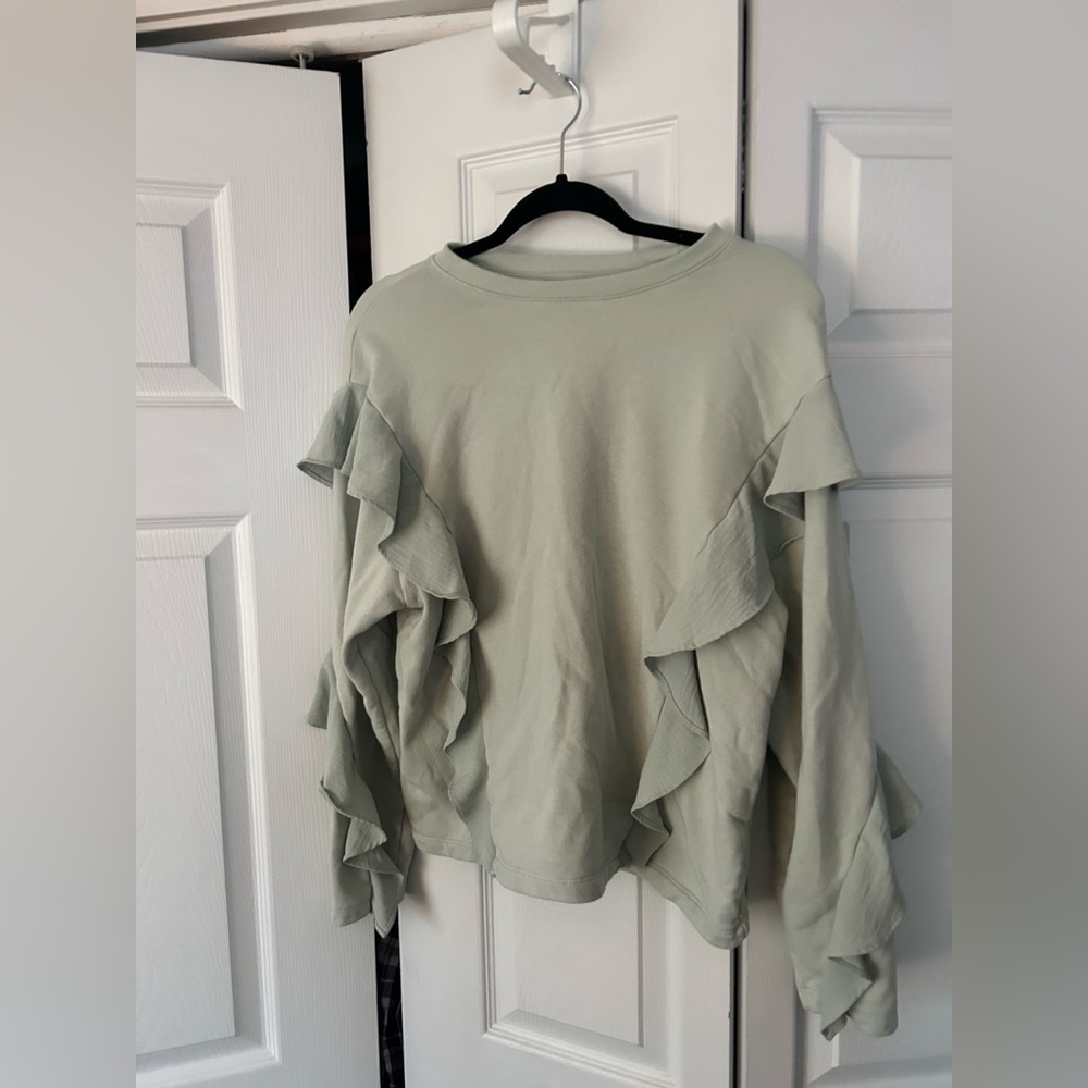 a new day Ruffle Sleeve Blouse in Soft Green